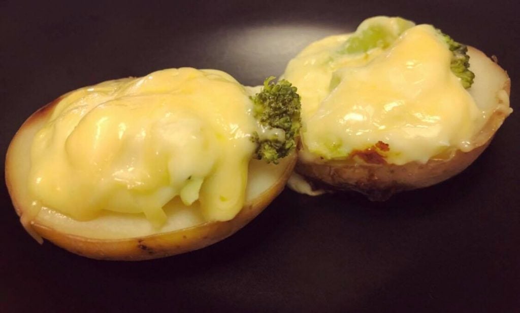 cheesy broccoli and cauli stuffed potatoes